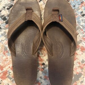 Women’s Rainbow Brown Leather Flip Flops / Sandals / Size 9.5/10